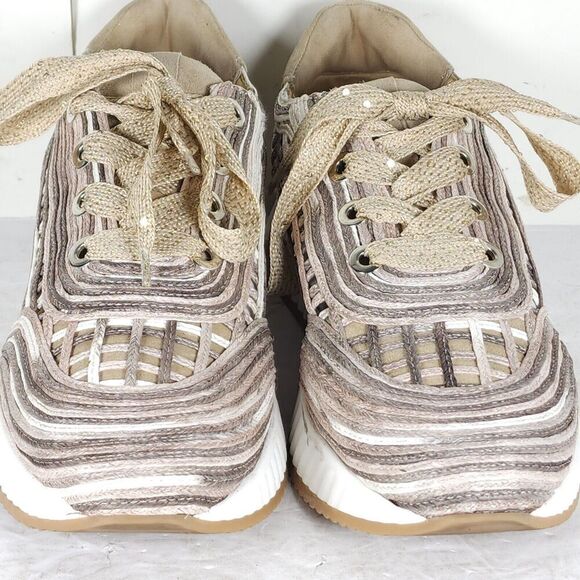 SOFTWAVES Women's Ardi US9,5-10 Sand Leather Raffia Woven Platform Sneakers - Picture 6 of 16